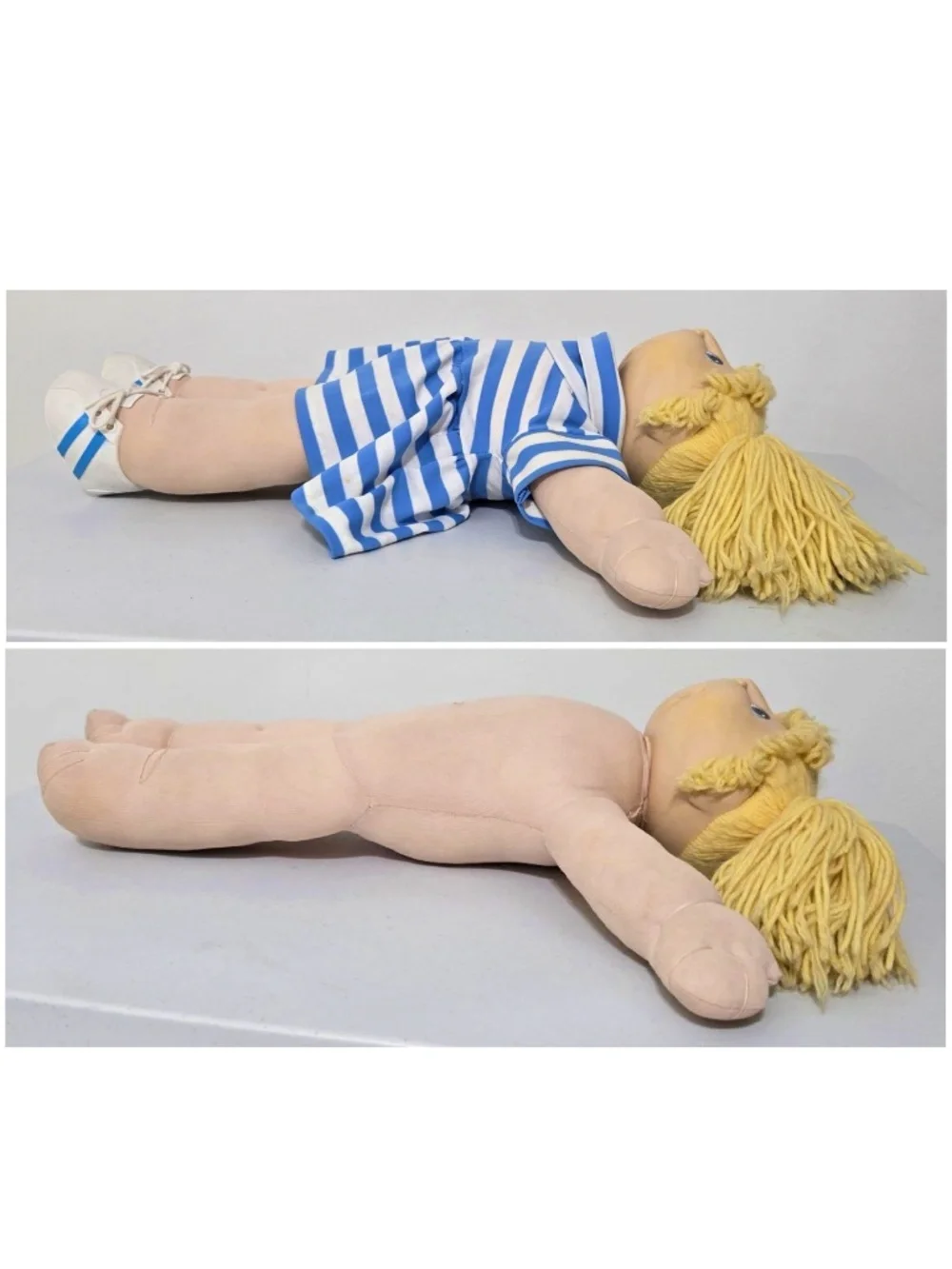 Vintage ‘84 MN Thomas Kids Doll Caucasian Blond Yarn Hair Blue Eyes 20” VTG